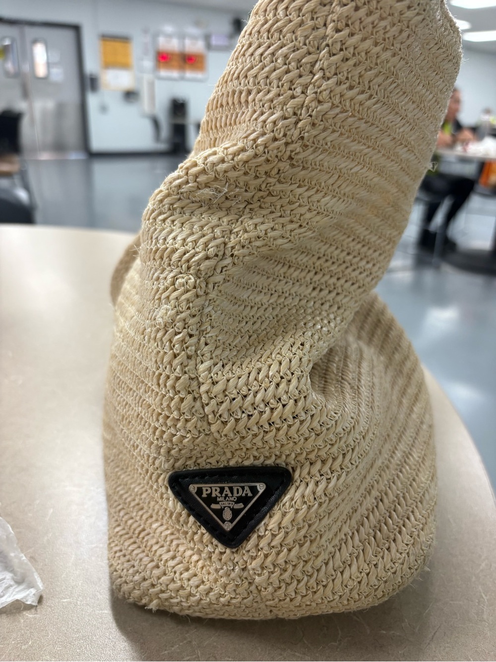 Prada Beige Braided Straw Bucket Hat